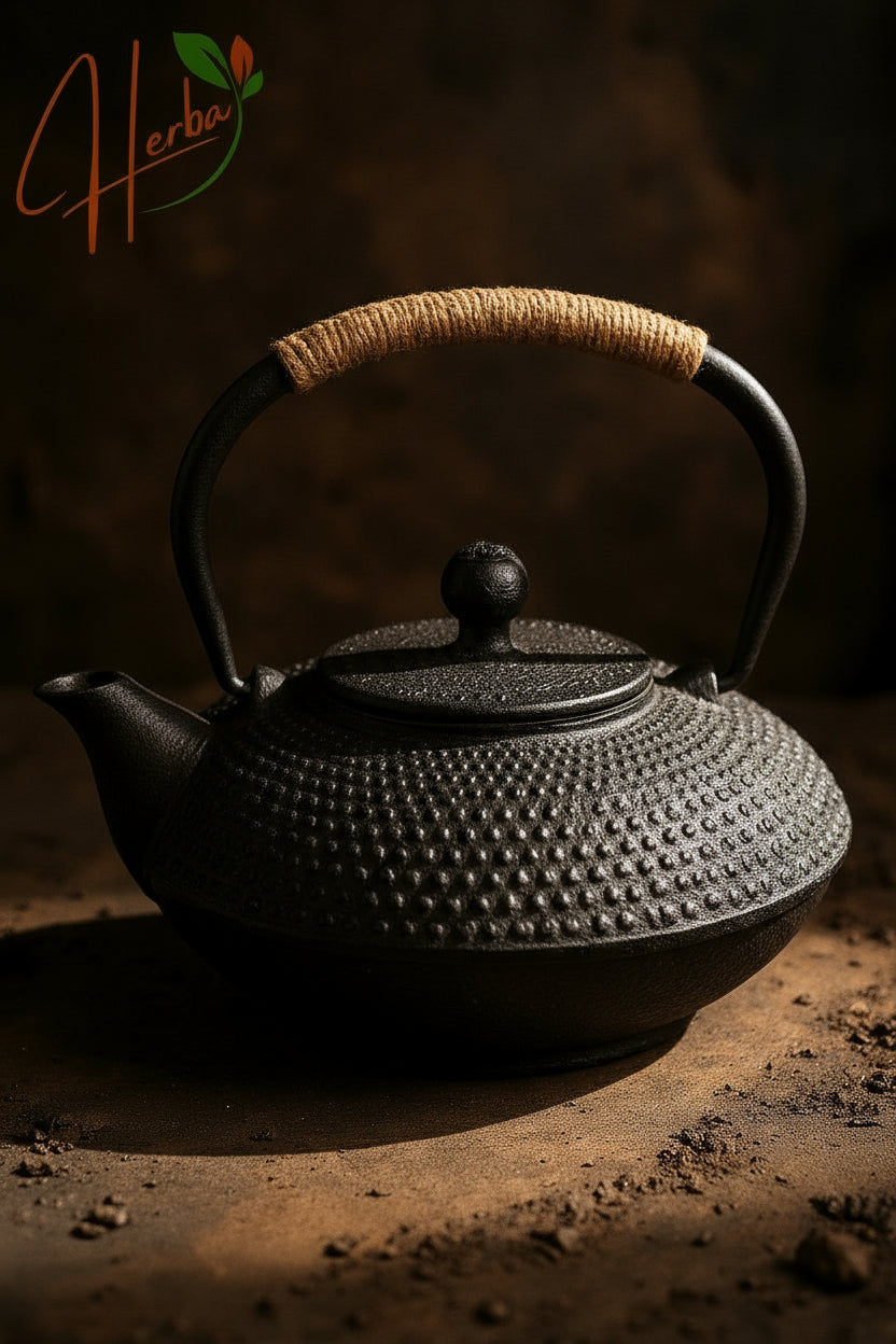 Flat black Japanese cast iron teapot - 800ml