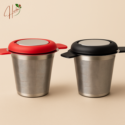 Stainless steel tea strainer with silicone handles