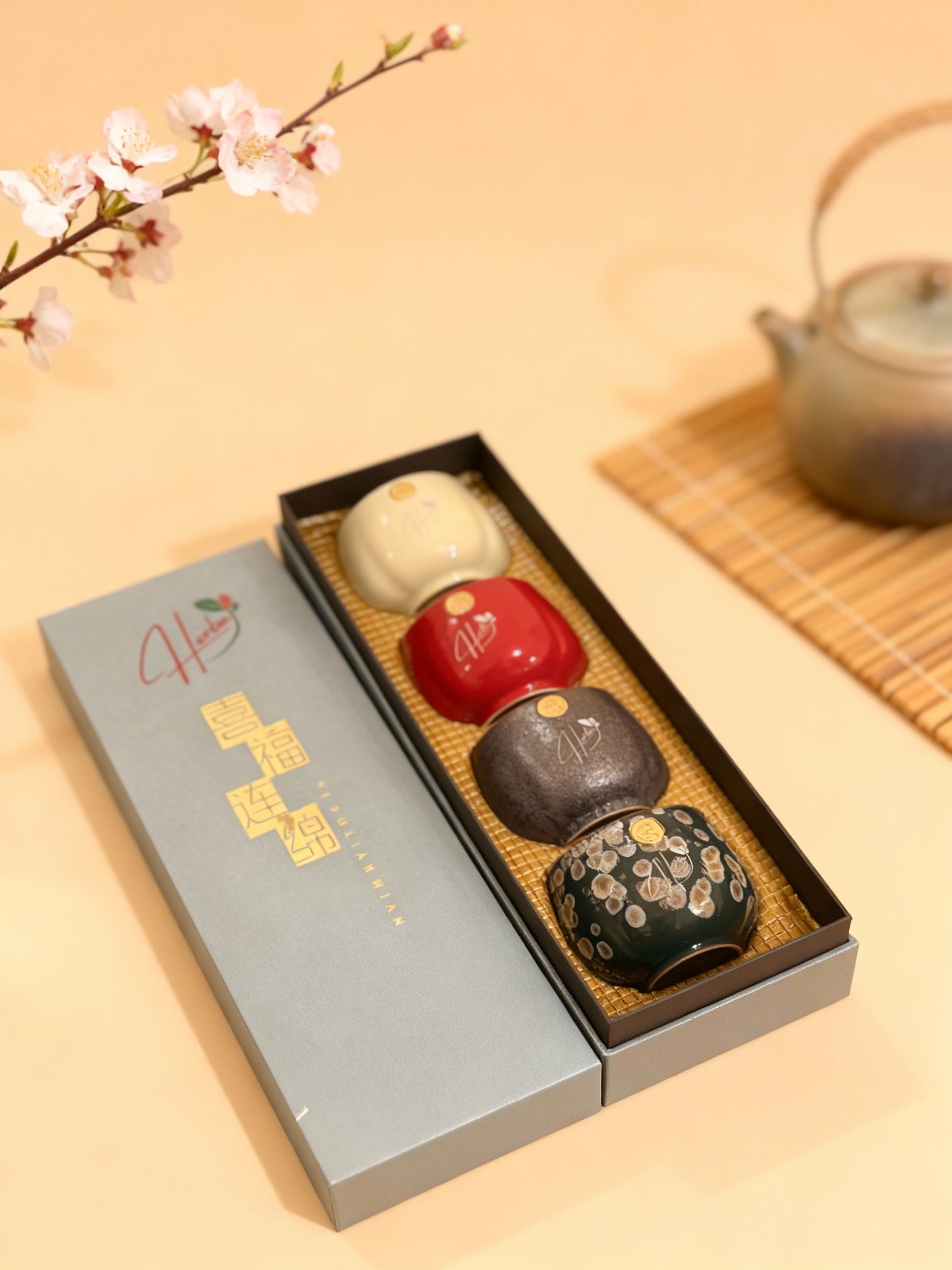 Handcrafted Ceramic Tea Cup Gift Set – 4 Assorted Colors in Premium Box