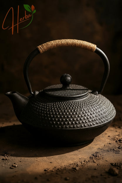 Flat black Japanese cast iron teapot - 800ml